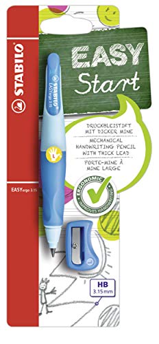 STABILO - Ergonomischer Druck-Bleistift für Linkshänder - EASYergo 3.15 in hellblau/dunkelblau - inkl. 1 dicken Mine - Härtegrad HB & Spitzer - Blister