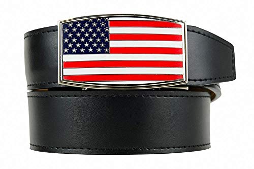 USA Heritage Aston Black Leather Belt for Men with Adjustable Ratchet Buckle - Nexbelt Ratchet System Technology