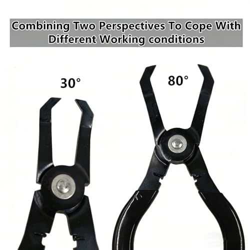 2-Piece Push Pin Pliers Set with 30 Degree and 80 Degree Offset Jaws, Spring Loaded and Plastic Spraying, Auto Clip Removal Tool Kit for Easily Removing Trim Plastic Fasteners, Rivets, Clips (Black)
