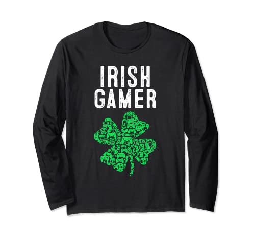 Irish video gamer saint patricks day gaming geschenke für jungen langarmshirt
