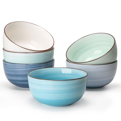 Sweese 10 Oz Ceramic Ice Cream Bowls, Set of 6, Dishwasher Microwave Safe Dessert Bowls in Assorted Cool Colors
