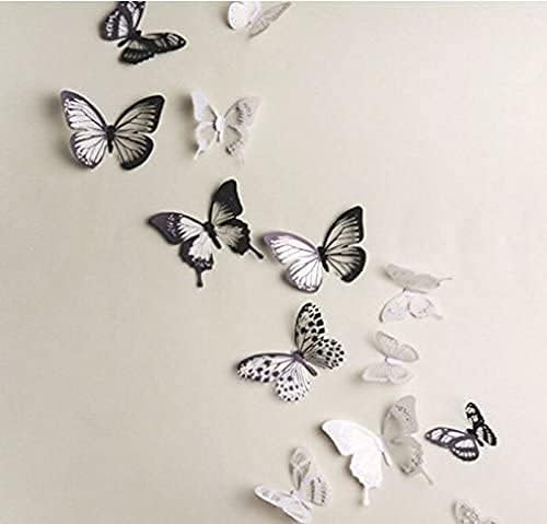 Butterfly Wall Stickers, 3D Butterfly Wall Art Decals DIY Black and White Butterfly Stickers Decoration for Bedroom Living Room Office 36pcs