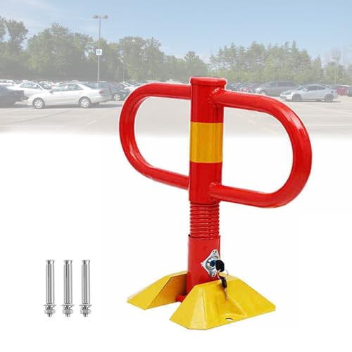 DLAZUM Barrera de estacionamiento Plegable, Cerradura de Poste de estacionamiento con Resorte y 3 Llaves, Bloqueador de Espacio de Garaje, bolardo de Seguridad para Entrada de v,Red