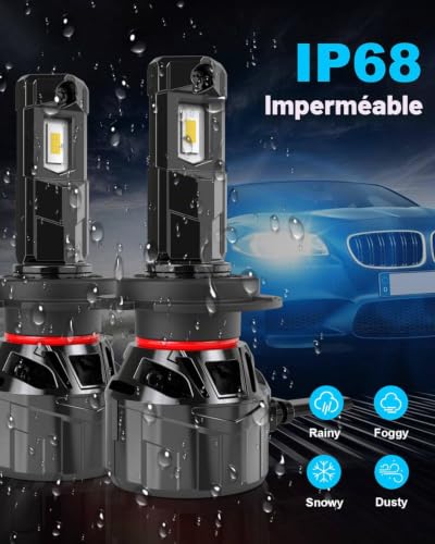 KATUR Ampoule H7 LED 30000LM 700% Lumineux, 120W Ampoule LED H7 6000K Blanc Xénon Plug and Play Taille Mini 1:1 Ampoules H7 LED Voiture, Lot de 2 – vue 8