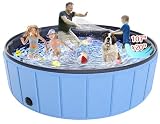 Giant Dog Pool 107'x 20', Hyperzoo Foldable Dog Swimming Pool, Hard Plastic PVC Leakproof Doggie Wading Collapsible Pet Bathing Tub for Puppy Small Medium Large Dogs and Kids, Blue
