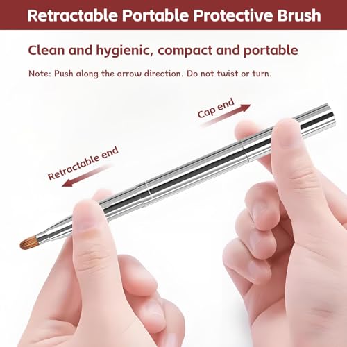 uadbau Silver Dual Ended Retractable Lip Brush – Portable Lip Brush for Lipstick & Lip Gloss, Eyeshadow Applicator, Travel-Friendly Makeup Brush, Includes Lid, Great Gift for Makeup Lovers