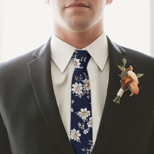 Image of Mantieqingway Men's Skinny Tie, Cotton Floral Ties for Men Wedding Necktie for Groom, Groomsmen, Missions, Dances