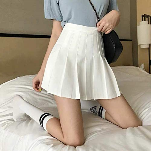 Girls Women High Waisted Pleated Skirt Plain Plaid A-Line Mini Skirt Skater Tennis School Uniform Skirts Lining Shorts White #TOP3