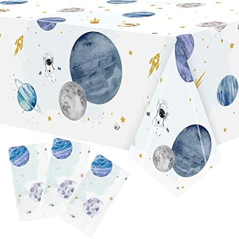 BkeeCten 3Pack First Trip Around The Sun Space Party Tablecloths Outer Space Theme Disposable Rectangle Table Cover Decorations for 1st Birthday Baby Shower Party Tablecover Supply, 86.6x51 Inch Cover
