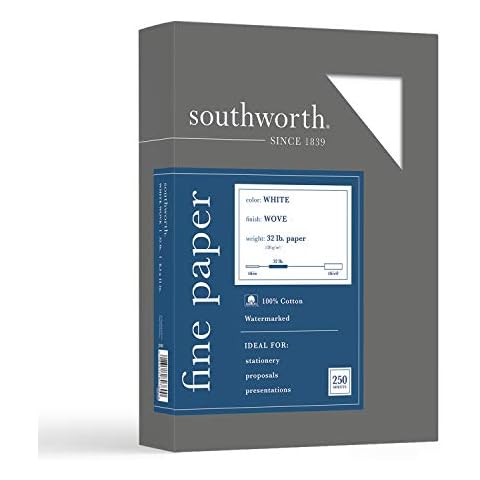 Southworth® 100% Cotton Business Paper, 8 1/2" x 11", 32 Lb, White, Box of 250 Cover