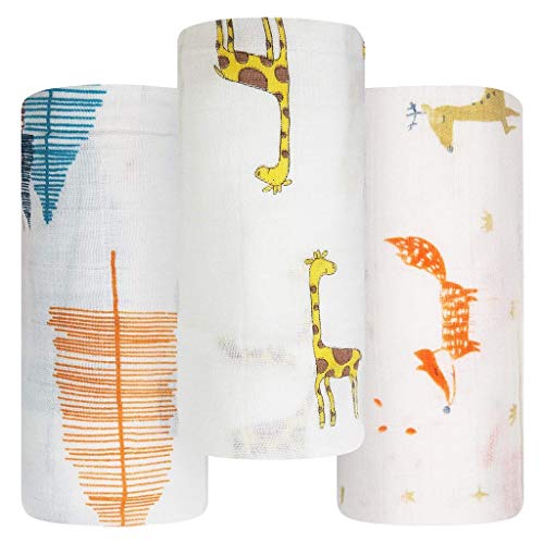 Baby Musselin Wickeldecke,Fulltime 3er Set Neugeborene Kleinkind 47 x 47 Zoll Unisex Bambus Pucktücher, Jungen & Mädchen Weich seidig Wickeldecken
