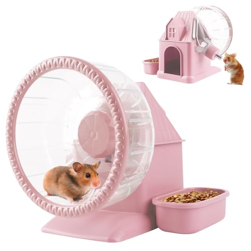 Image of 4 in 1 Silent Large Hamster Wheel Multifunctional Hamster Running Wheel Quite Running Spinner Wheel Accessories with Food Bowl Water Bottle for Hamsters Dwarf Gerbil (Pink)