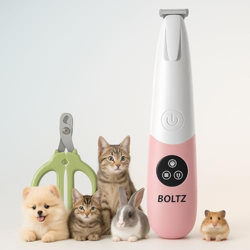 Image of Boltz Cat & Dog Paw Trimmer with Free Nail Clipper | Silent Rechargeable Pet Hair Trimmer for Paws & Face | Safe Ceramic Blade | Low Noise & USB Cordless Grooming Tool for Dogs, Cats & Rabbits