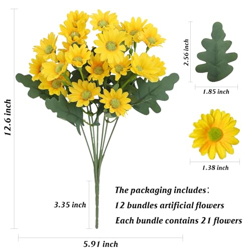 HAIDOLIANG Artificial Flowers Plants for Outdoors,12 Bundles Mix Silk Glory UV Sun Resistant, Realistic Fake Flowers for Planter Porch Patio Yard Balcony Home Decor (12PCS_Mums(Yellow/White/Pink)) — view 2