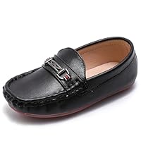 DADAWEN Kinder Jungen Mädchen Mokassin Weiches Kunstleder Slip-On Schuhe Schule Hochzeit Kirche Penny Loafer,Schwarz,31 EU