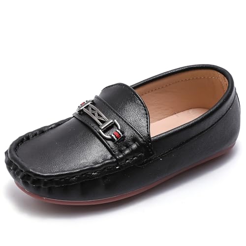 DADAWEN Kinder Jungen Mädchen Mokassin Weiches Kunstleder Slip-On Schuhe Schule Hochzeit Kirche Penny Loafer,Schwarz,31 EU