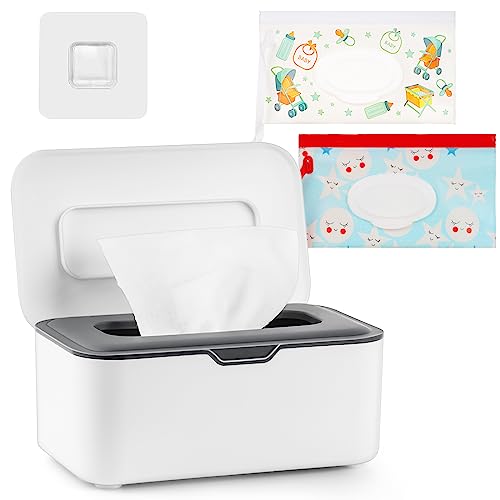 Image of Whiidoom Baby Wipes Dispenser Wipes Holder Wipes Container Case, Keep Wipes Fresh and Clean, for Home Office Kitchen (New Grey)