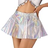 Flovel Damen Flared Faltenrock Glänzend Sehen Sie durch Röcke Hohe Taille Minirock Nachtclub Rave Party Glitter Rock für Frauen und Mädchen(S)