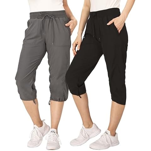 Ultra Performance Capri Pants for Women 2 Pack Womens Capris Hiking Capri Pants Summer Clothes for Women (Avail in Plus Size) Black, Charcoal Cover