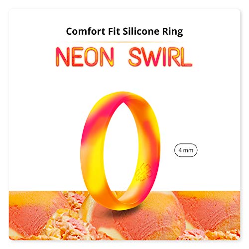Knot Theory Neon Swirl Silicone Ring for Women Men - Breathable Comfort Fit 4mm Wedding Band Size 8