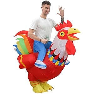 IRETG Aufblasbare Hahn Hühner Kostüm Blow Up Ride-on Huhn Kostüme für Party Halloween Weihnachten Cosplay Erwachsene Größe