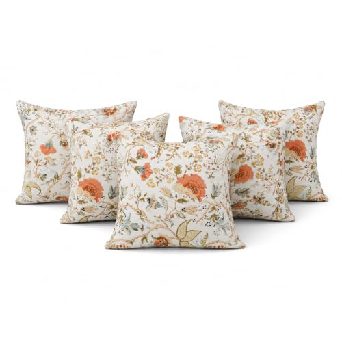 Image of Clasiko Cotton Cushion Covers Set of 5; 16x16 Inches; Floral Fantasy