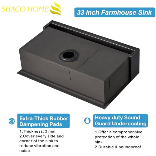 Image of SHACO 33 Inch Black Farmhouse Sink, 33x20 Gunmetal Black 16 Gauge Stainless Steel Single Bowl Workstation Flat Apron Front Farm Kitchen Sink with Cutting Board