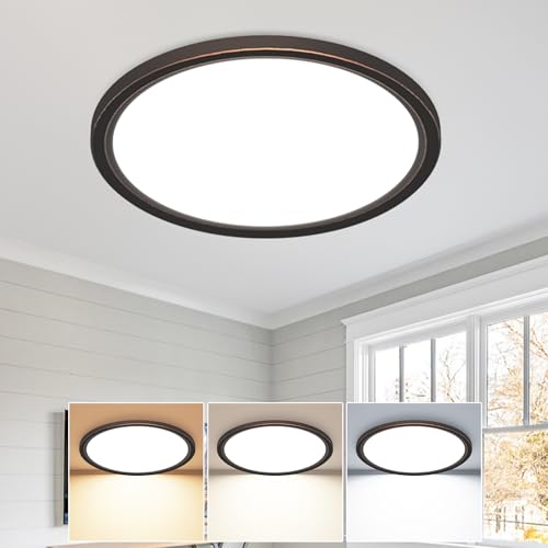 slochi Plafon LED Techo,18W 2100LM Bajo Consumo lampara techo,3000K/4000K/6500K regulableØIP44 Impermeable Ultra Delgado Plafones Para Techo Led,Adecuado para Baño Dormitorio Pasillo Cobre