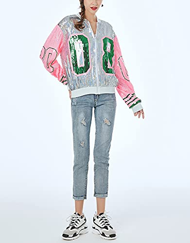 Whitewed Womens Long Sleeve 08 Sparkly Sequin Tops Bomber Varsity Baseball Jacket Coat3