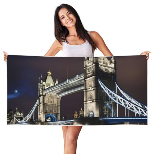 KJGvbn Tower Bridge In London Print Schnell trocknendes, saugfähiges Strandtuch, weich & leicht, Pool-Cabana-Handtuch, 140 cm x 70 cm, für Urlaub, Reisen & Schwimmen