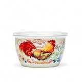 Metalac Enamelware Bowl Gourmet Enameled Steel Bowl with Lid Serving Bowl Mixing Bowl (Golden Rooster, 1.1 L)