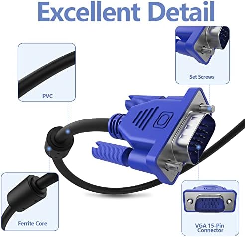 Weduda VGA to VGA Cable 1.8m 2 pack,15 pin 1080P Full HD SVGA/VGA Male to Male Monitor Extension Lead for Computer PC Laptops TV Projectors