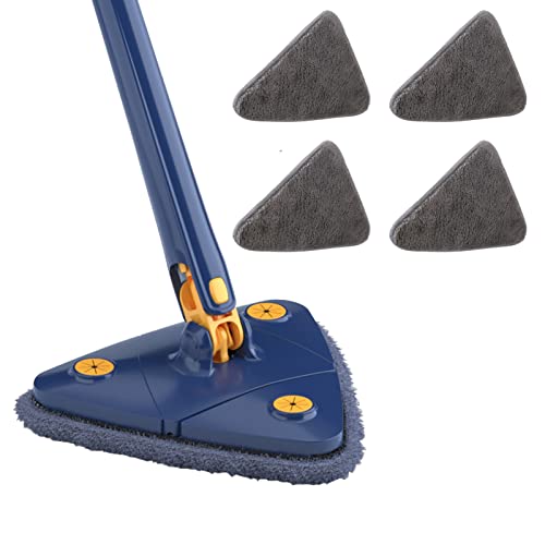 Vadrouille de Nettoyage Réglable Rotative à 360° Vadrouille avec Fonction essorage Bleu Balai de Nettoyage Triangle télescopique avec Fonction de Compression Automatique de l'eau, 4 pièces de tissus