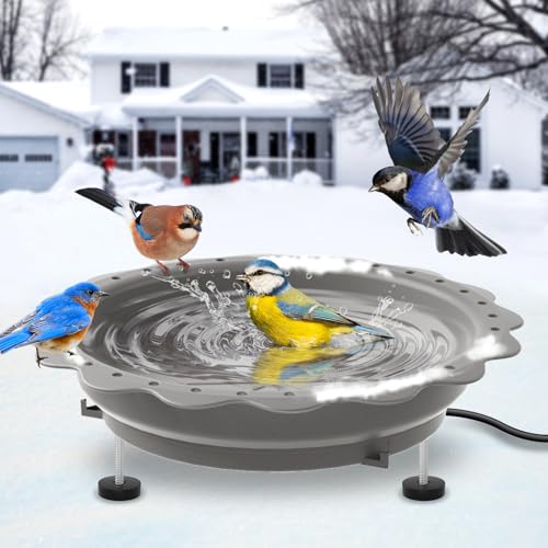 Jvgoo Heated Bird Bath for Outside Winter, Powerful 100W Thermostat Control Heated Bird Baths for Outdoors with 3 Metal Extension Screws, Heated Birdbath Water Heater for Garden Yard Patio Lawn(Grey)