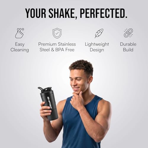Image of Shifter Stainless Steel Gym Shaker Bottle 500ml | Protein Shaker with Mixer Ball | Leakproof Metal Blender Bottle| Gym, Fitness, Workout, Sports Water Bottle for Men & Women (BLACK-2)