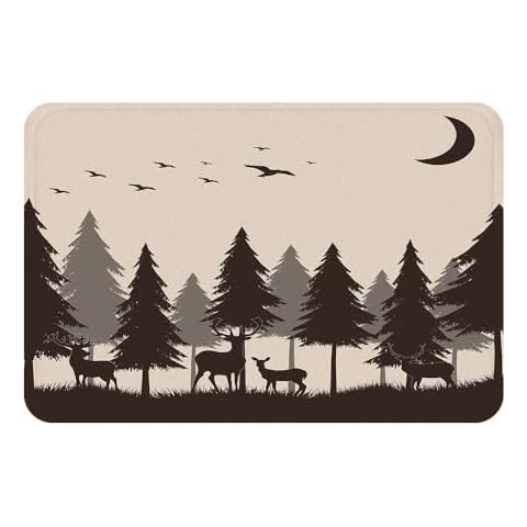 Forest Bath Rug Mountain Nature Tree Happy Camper RV Door Mat, Memory Foam Bathroom Mat 29.5L x 17.7W Inches (75Lx45Wcm) (Brown) Cover