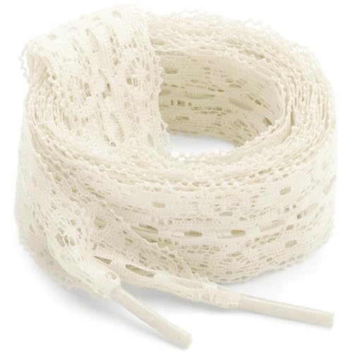 WEGOODZF Lace Shoelaces, 2 Pairs 3CM Wide Lacy Shoe Laces for Sneakers, 47 inch Beige Women Lace Shoes Strings