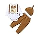 NBAA Neugeborenes Baby Langärmelige Strampler Dreiteiliger Anzug Jungen Brief Gentleman Fliege Strampler + Feste Hosen + Hut Outfits Säuglingsjunge Herbst und Winter Mode Beiläufig Set