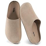 Stelle Clogs Women Mens Arch Support Suede Soft Cork Footbed Sandals Potato Shoes Slip on Home Slippers Non-Slip Comfort(Taupe,8)
