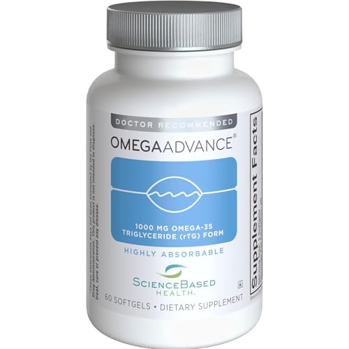 ScienceBased Health OmegaAdvance Omega-3 Fish Oil – Triglyceride Form with 1000 mg EPA & DHA – Plus Lutein & Zeaxanthin – Supports Heart, Brain & Eye Health – Lemon Coated – 60 Softgels