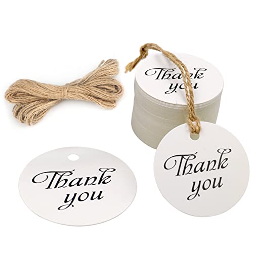 Thank You Tags, 1.97 X 1.97" Paper Gift Tag Round Gift Tags With Natural Jute Twine Perfect For Crafts & Price Tags Labels,Wedding Parties (White) #TOP19