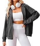 Zeagoo Womens Long Sleeve Zip Up Hoodie Casual Jacket Lightweight Drawstring Sweatshirt Dark Grey