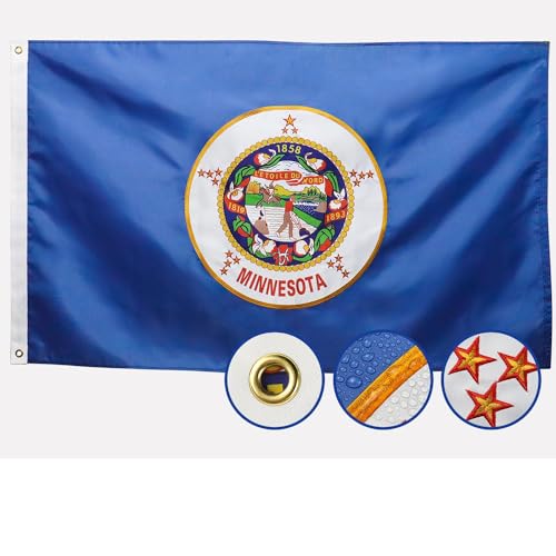 Double Sided Minnesota State Flag 3x5 Outdoor The Longest Lasting MN Flags Heavy Duty 210D Nylon Sewn Stripes Embroidered Star Stronger Brass Grommets 4 Stitched Hemming Perfect for Outside