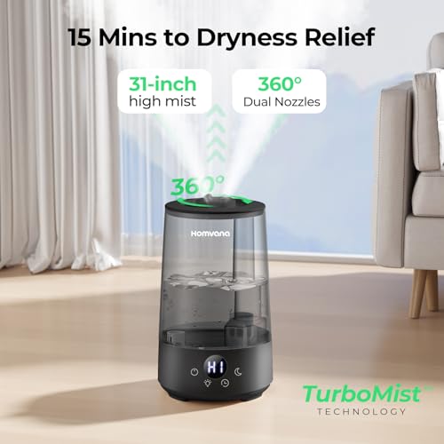Homvana Humidifiers for Bedroom Home, 3.6L Cool Mist Top-Fill 34H Super Long Time, Quiet 16dB, Baby Humidifier, Oil Diffuser for Large Room, Plants, Nursery, Office BPA FREE, 7 Color Light (Black) by Homvana - Used condition - CA$43.60