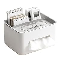 Taschentuchbox Abdeckung, Rechteckige Multifunktionale Serviettenbox mit Schreibwaren Fernbedienungsbox für Wohnzimmer, Büro (Weiße Basis, Grauer Deckel)