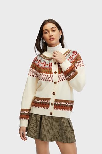 Cropped Cardigan for Women Fair Isle Sweater Women Crew Neck Button Down Women Christmas Cardigan Cute Outfit3
