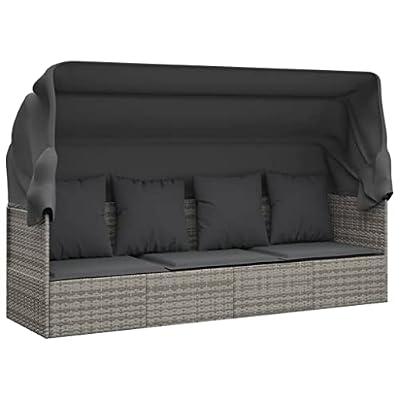 KTHLBRH Outdoor Lounge Bed with Removable Cushions and Adjustable Armrests on a Durable Frame in Grey