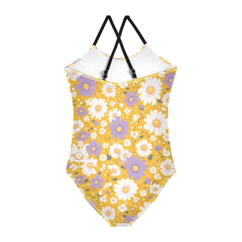 Polka Dots and Tender Chamomile Flowers Kids Girls 1-Piece Swim Suit Summer Swimming Suits Adjustable Strap Cute2