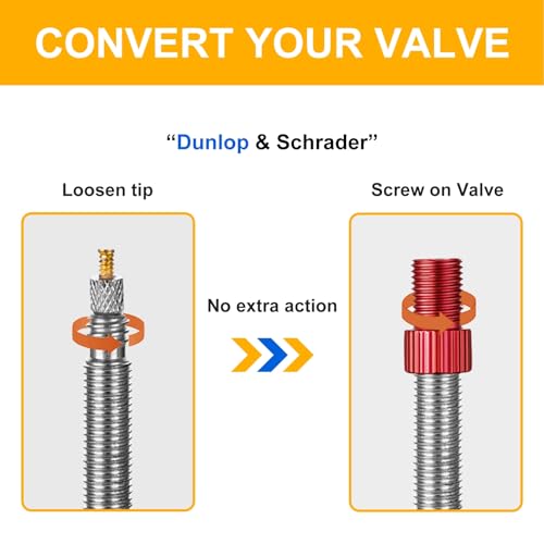 HZJD Presta Valve Adapter, Red, Convert Presta to Schrader Adaptor for Bike, Inflate Tire Using Standard Pump or Air Compressor(2PCS)