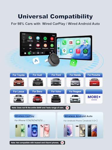 Carlinkit Mini Ultra Wireless CarPlay & Android Auto Adapter, Convert Factory Wired to Wireless, USB-A/USB-C Fast Connection for iOS 10+ & Android 11+, Plug & Play Car Play Dongle, OTA Upgrade - Image 3